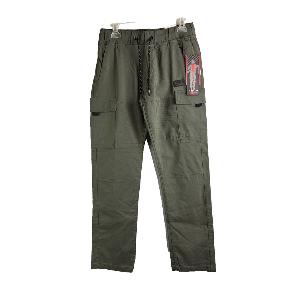 NEW Ring of Fire Pants Mens Small Olive Green Pockets S Sm Elastic Waist Stretch